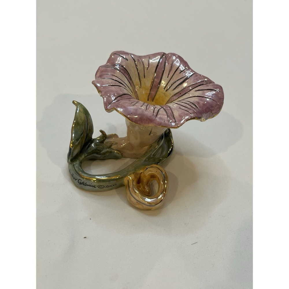 Heather Goldmine Flower Candle Holder Ceramic Dated 2000 Vintage